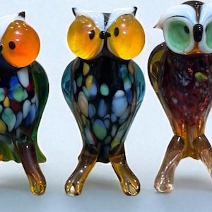 Hand-Blown Glass Owl Figurine • Murano-Style Art Glass • Colorful Collectible Bird • Retro Home Decor • Each Sold Separately