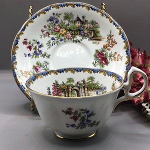 Vintage Aynsley Garden Gate Bone China Tea Cup and Saucer.  Widemouth.