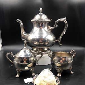 Silverplated EP Brass Teapot With Cream and Sugar.  BW. Silverplated Brass. BM Spout.