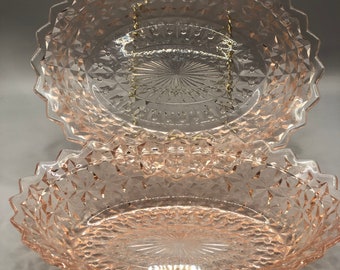 Gorgeous Set of Two Vintage Pink Glass Oblong Bowls / Dishes