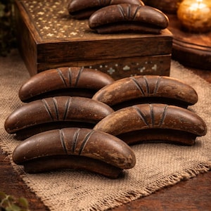 Ensemble de sept poignées antiques en bois dur. Peut être peint. Mises à jour du projet. Poignées vintage.