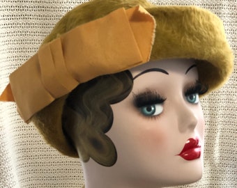 Vintage Ladies’ Belmar Original Mustard Coloured Fur Felt Cocktail Cap