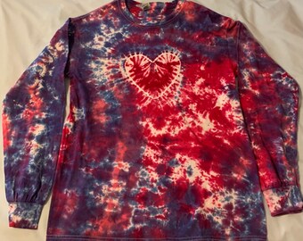 Unisex Medium (M) Long Sleeve Custom Handmade Tie-Dye T-Shirt “Heart and Alien Spine”