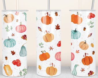 Aquarel pompoen 20oz magere beker sublimatieontwerp (PNG)