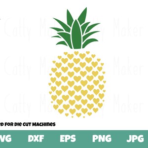 May include: A green pineapple silhouette with a yellow heart pattern. The pineapple is a popular tropical fruit and a symbol of hospitality.