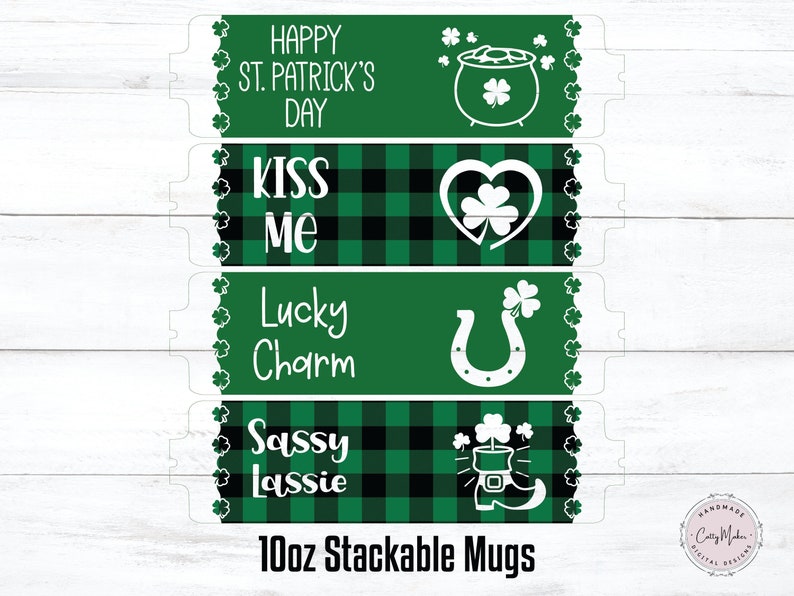 St. Patrick's Day Stackable Mug SVG, 10oz Shamrock Design (Digital Download) image 2
