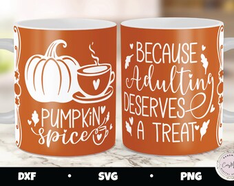 Pumpkin Spice Mug Wrap SVG, ontwerp herfst koffiekopje (digitale download)