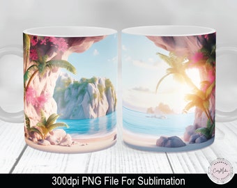 Beach Mug PNG, Tropical Island Sublimation Design (Digital Download)