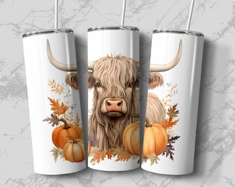 Gobelet d'automne en forme de vache Highland, sublimation (téléchargement numérique)
