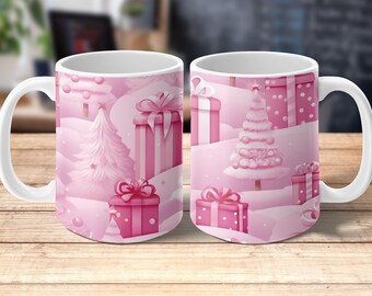 Rosa Weihnachtstassen-Verpackung, Winter Sublimations-Design (PNG)
