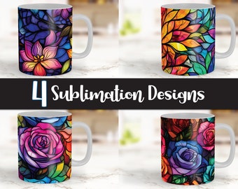 Fleck Glasbecher Wrap PNG, Blumen Sublimationsdesign (Digitaler Download)