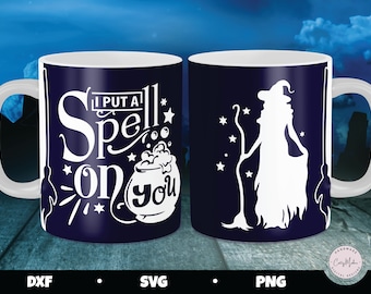stampa per tazze di Halloween, stampa per tazze da strega, stampa per tazze Cricut in formato SVG, design in formato SVG per stampa di tazze, inchiostro infusibile in formato SVG, PNG di sublimazione, lancia un incantesimo su di te in formato SVG