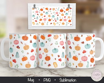 Pumpkin Mug Sublimation Design, Fall Pattern (Digital Download)