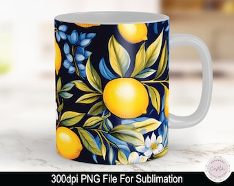Sicilian Lemon Mug Design, Sublimation PNG, 11oz 15oz (Digital Download)