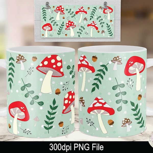 Coffee Mug PNG, Mushroom Sublimation, Mushrooms Mug PNG, Mug Sublimation PNG, 12oz sublimation, 15oz Sublimation, Mushroom mug design