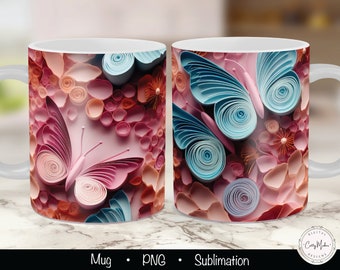 3D Butterfly Mug Wrap, Sublimation PNG (Digital Download)