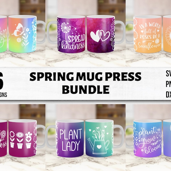 Cricut mug press bundle, spring mug press bundle, cricut mug press svg, 6 mug press svg designs, mug sublimation png, infusible ink svg