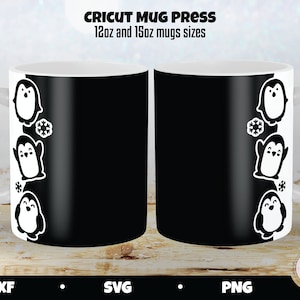 Borde de taza de pingüino, taza cricut prensa SVG, taza de invierno, taza de vacaciones, taza de pingüino SVG, regalo de Navidad