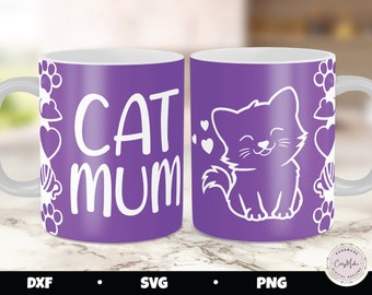 Cat Mum Mug Press SVG, Cat Themed Border (Digital Download)