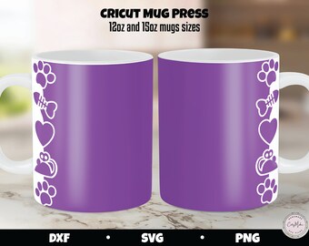 Cat Mug Press SVG Template, Paw Print Border (Digital Download)