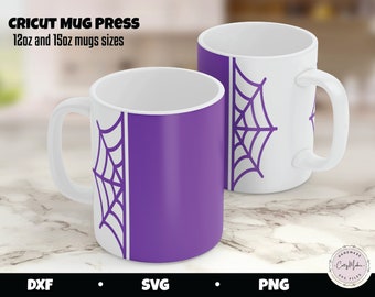 クモの巣マグプレスSVG、ハロウィンマグデザイン（デジタルダウンロード）