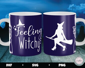 Halloween Witch Mug Press SVG, Feeling Witchy Coffee Cup (Digital Download)