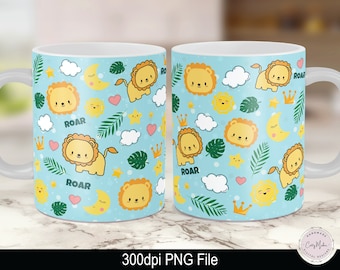 Lion Mug Sublimation Design, Baby Boy 12oz 15oz (PNG)