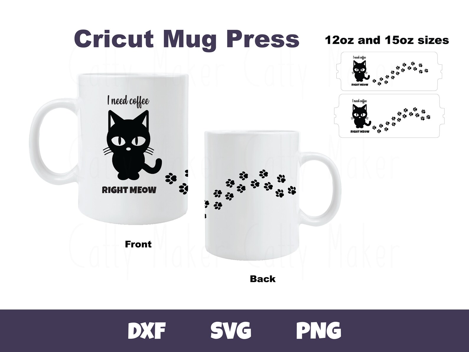 Download Cricut Mug Press Wrap Cat Coffee SVG Digital Download 12oz | Etsy