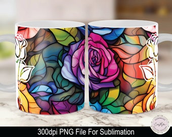 Stain Glass Rose Becherverpackung, Sublimationsdesign (PNG)