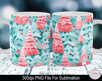 Christmas Mug PNG, Holiday Trees Design (Digital Download)