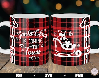 Stampa su tazza di Natale in formato SVG, design a quadri di Babbo Natale (download digitale)