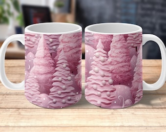 Rosa Weihnachtsbaum-Becher-Verpackungs-Sublimationsdesign (digitaler Download)