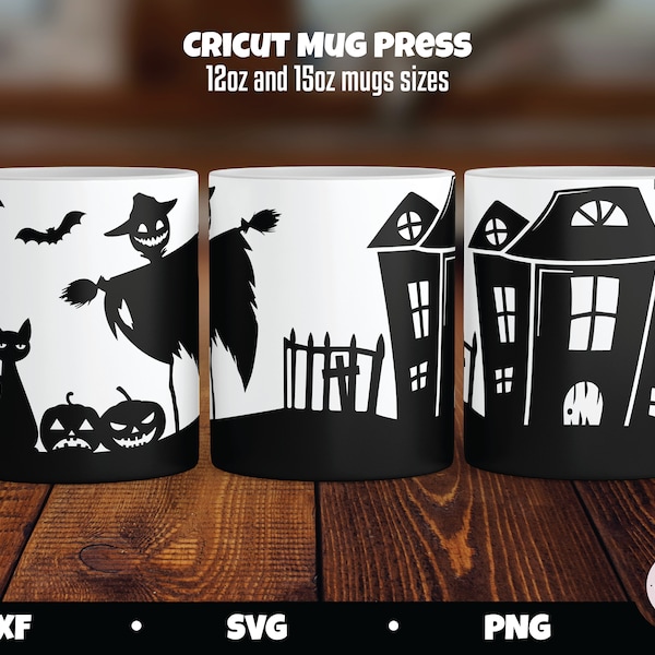 Cricut Mug Press SVG, Halloween Mug wrap svg, Haunted House Wrap, Halloween svg, Mug Press Design, Halloween Mug Press template