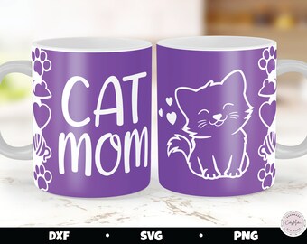 Cat Mom Mug Press SVG Design, Cat Themed Border (Digital Download)