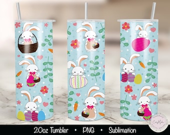 Easter Bunny Tumbler Sublimation Design, 20oz Skinny Tumbler (PNG)