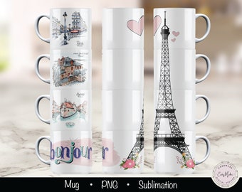 Eiffel Tower Paris Mug PNG, 10oz Sublimation Design (Digital Download)