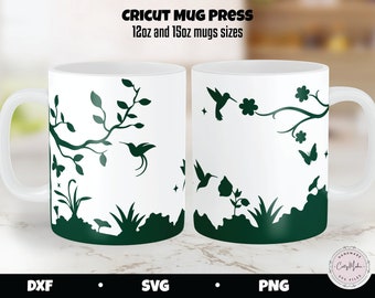 Hummingbird Mug Press SVG, Floral Wrapping Design (Digital Download)