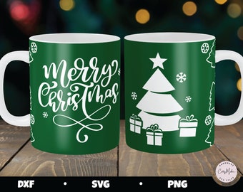 Design SVG per la stampa di tazze con albero di Natale, modello per tazze natalizie (download digitale)