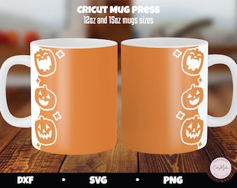 Jack O Lantern Mug Wrap SVG, Halloween Mug Press Template (Digital Download)
