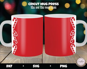 Zuckerstangen-Becher SVG, Weihnachtsrand-Vorlage (Digitaler Download)