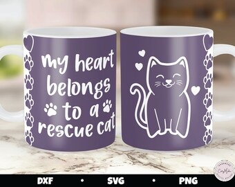 Rescue Cat Mug Press SVG Design, Cat Border Template (Digital Download)
