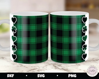 Shamrock Mug Press SVG, Green Plaid Clover PNG (Digital Download)