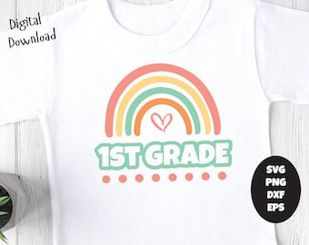 1st Grade Rainbow SVG, Handdrawn Back to School (Digital Download)