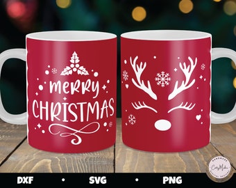 Stampa su tazza natalizia con renne in formato SVG, design per tazza festiva (download digitale)