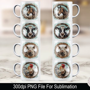 Farm Animal Stackable Mug Sublimation Design (PNG)