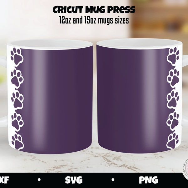 Paw Print Mug Press SVG Template, 12oz 15oz (Digital Download)