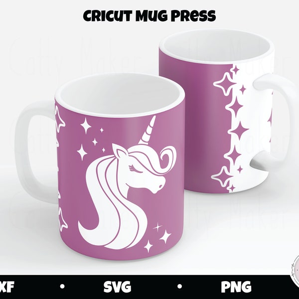 Cricut Mug Press SVG, Einhorn SVG, Becher Wrap svg, digitaler Download, 12 Unzen und 15 Unzen Becher Größen, Einhorn Kopf SVG, Kaffeebecher svg