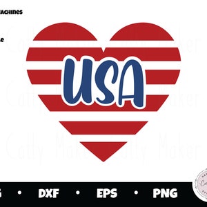 May include: A red, white and blue heart-shaped design with the word "USA" in blue lettering. This digital design is ideal for crafting projects, scrapbooking and more.