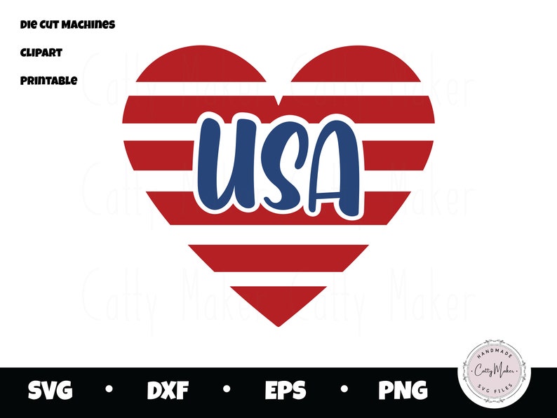 May include: A red, white and blue heart-shaped design with the word "USA" in blue lettering. This digital design is ideal for crafting projects, scrapbooking and more.
