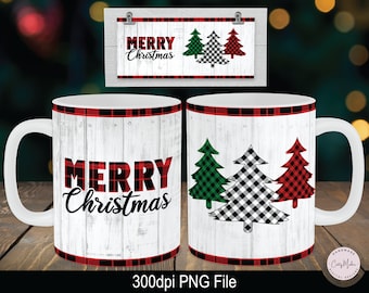 Rustic Plaid Christmas Mug Sublimation PNG, 12oz 15oz (Digital Download)